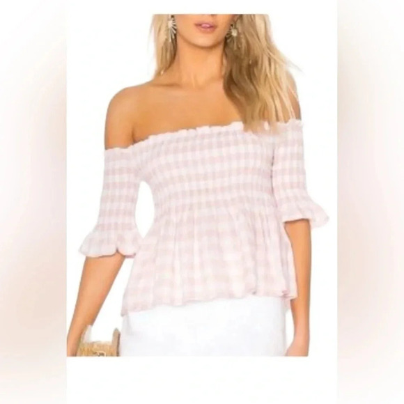BB Dakota Women's Susie Gingham Off The Shoulder Top XS - Picture 1 of 8